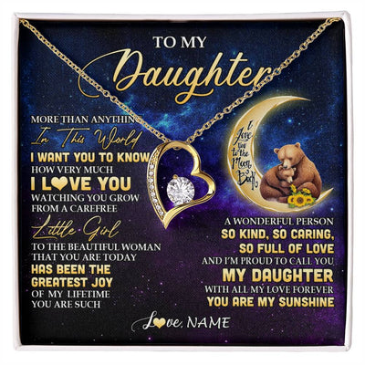 Forever Love Necklace 18K Yellow Gold Finish | 1 | Personalized To My Daughter Necklace From Mom Positive Energy Encourage Brave Little Bear Daughter Birthday Gifts Christmas Customized Gift Box Message Card | siriusteestore