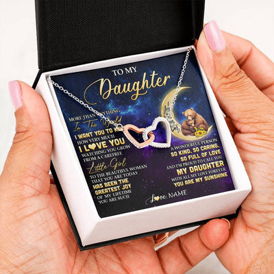 Interlocking Hearts Necklace Stainless Steel & Rose Gold Finish | 2 | Personalized To My Daughter Necklace From Mom Positive Energy Encourage Brave Little Bear Daughter Birthday Gifts Christmas Customized Gift Box Message Card | siriusteestore