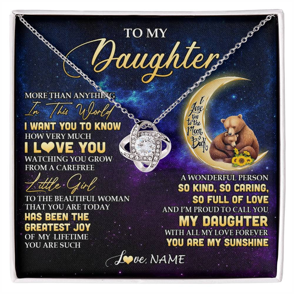 Love Knot Necklace 14K White Gold Finish | 1 | Personalized To My Daughter Necklace From Mom Positive Energy Encourage Brave Little Bear Daughter Birthday Gifts Christmas Customized Gift Box Message Card | siriusteestore