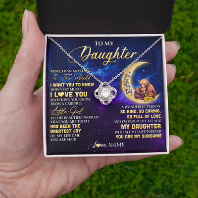 Love Knot Necklace 14K White Gold Finish | 2 | Personalized To My Daughter Necklace From Mom Positive Energy Encourage Brave Little Bear Daughter Birthday Gifts Christmas Customized Gift Box Message Card | siriusteestore