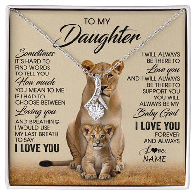 Alluring Beauty Necklace 14K White Gold Finish | 1 | Personalized To My Daughter Necklace From Mom Sometimes It's Hard Lion Daughter Gift Birthday Jewelry Graduation Christmas Customized Gift Box Message Card | siriusteestore
