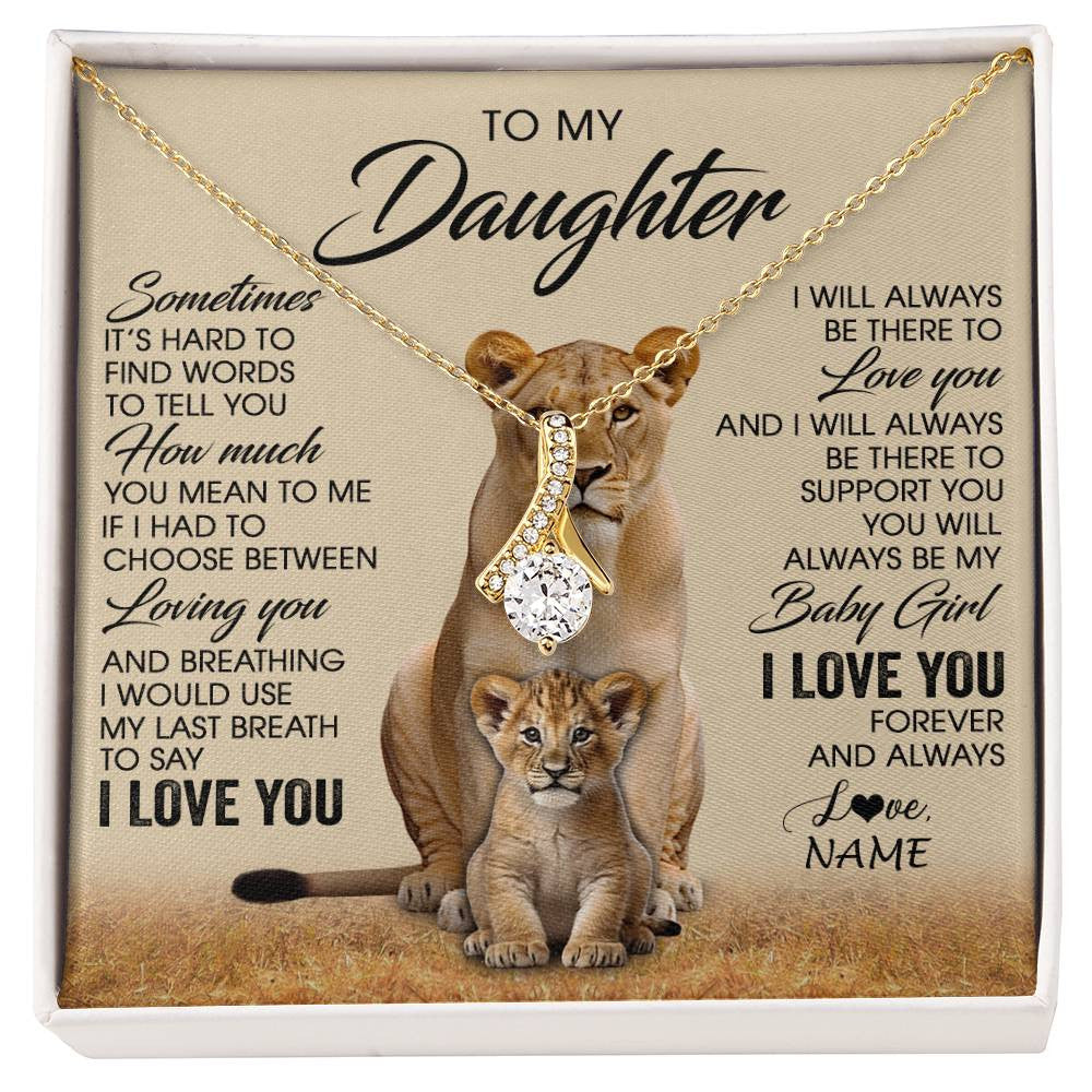 Alluring Beauty Necklace 18K Yellow Gold Finish | 1 | Personalized To My Daughter Necklace From Mom Sometimes It's Hard Lion Daughter Gift Birthday Jewelry Graduation Christmas Customized Gift Box Message Card | siriusteestore