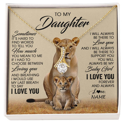 Alluring Beauty Necklace 18K Yellow Gold Finish | 1 | Personalized To My Daughter Necklace From Mom Sometimes It's Hard Lion Daughter Gift Birthday Jewelry Graduation Christmas Customized Gift Box Message Card | siriusteestore
