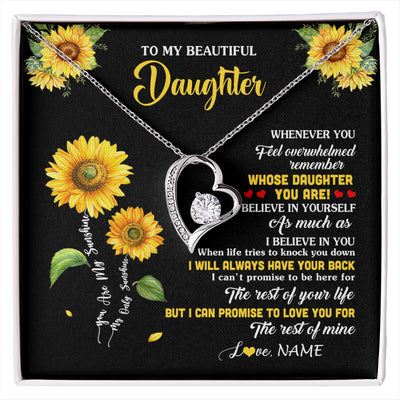 Forever Love Necklace 14K White Gold Finish | 1 | Personalized To My Daughter Necklace From Mom Whenever You Feel Sunflower Daughter Birthday Jewelry Graduation Christmas Customized Gift Box Message Card | siriusteestore