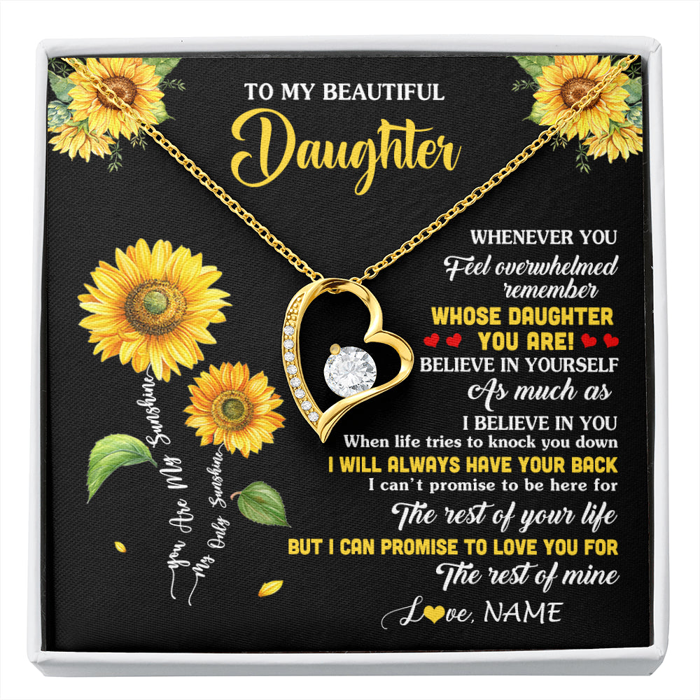 Forever Love Necklace 18K Yellow Gold Finish | 1 | Personalized To My Daughter Necklace From Mom Whenever You Feel Sunflower Daughter Birthday Jewelry Graduation Christmas Customized Gift Box Message Card | siriusteestore