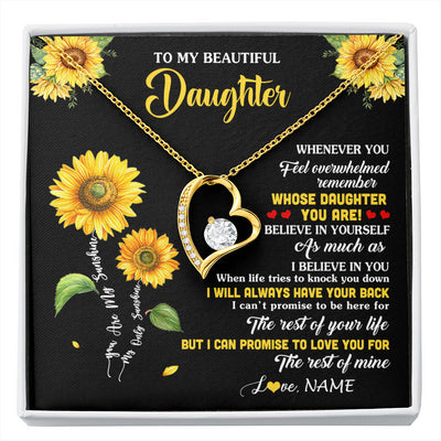 Forever Love Necklace 18K Yellow Gold Finish | 1 | Personalized To My Daughter Necklace From Mom Whenever You Feel Sunflower Daughter Birthday Jewelry Graduation Christmas Customized Gift Box Message Card | siriusteestore