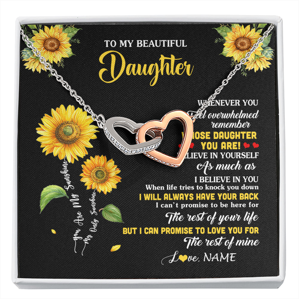 Interlocking Hearts Necklace Stainless Steel & Rose Gold Finish | 1 | Personalized To My Daughter Necklace From Mom Whenever You Feel Sunflower Daughter Birthday Jewelry Graduation Christmas Customized Gift Box Message Card | siriusteestore