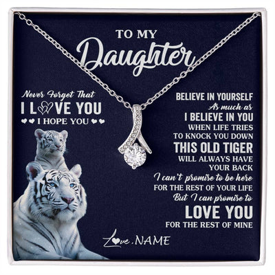 Alluring Beauty Necklace 14K White Gold Finish | 1 | Personalized To My Daughter Necklace Gift From Mom Dad Mother This Old Tiger Love You Daughter Birthday Graduation Christmas Customized Gift Box Message Card | siriusteestore