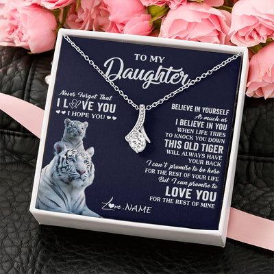 Alluring Beauty Necklace 14K White Gold Finish | 2 | Personalized To My Daughter Necklace Gift From Mom Dad Mother This Old Tiger Love You Daughter Birthday Graduation Christmas Customized Gift Box Message Card | siriusteestore