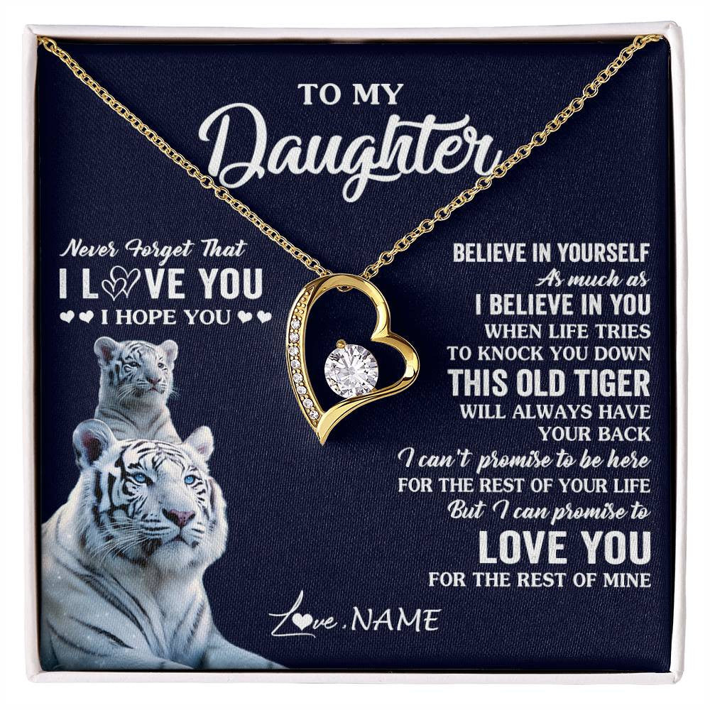 Forever Love Necklace 18K Yellow Gold Finish | 1 | Personalized To My Daughter Necklace Gift From Mom Dad Mother This Old Tiger Love You Daughter Birthday Graduation Christmas Customized Gift Box Message Card | siriusteestore
