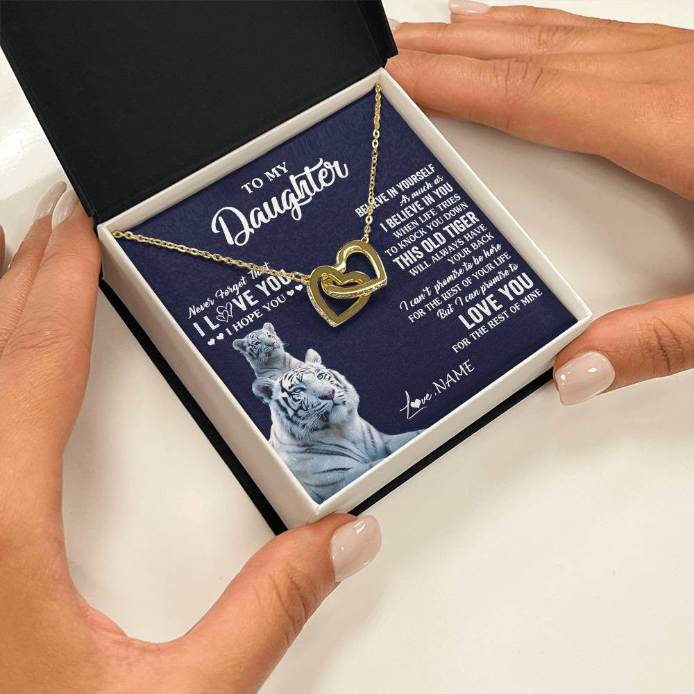 Interlocking Hearts Necklace 18K Yellow Gold Finish | 2 | Personalized To My Daughter Necklace Gift From Mom Dad Mother This Old Tiger Love You Daughter Birthday Graduation Christmas Customized Gift Box Message Card | siriusteestore