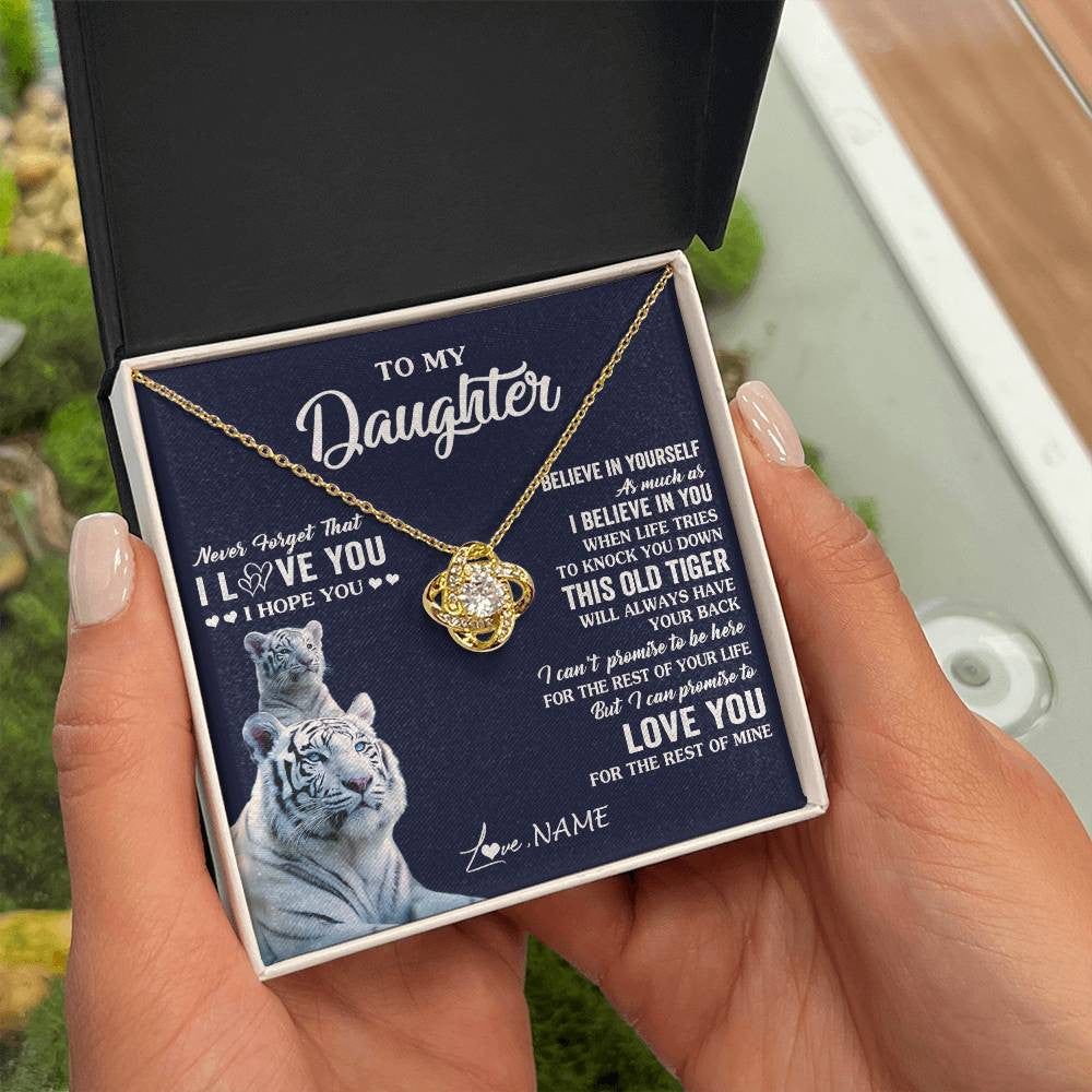Love Knot Necklace 18K Yellow Gold Finish | 2 | Personalized To My Daughter Necklace Gift From Mom Dad Mother This Old Tiger Love You Daughter Birthday Graduation Christmas Customized Gift Box Message Card | siriusteestore