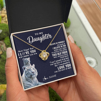 Love Knot Necklace 18K Yellow Gold Finish | 2 | Personalized To My Daughter Necklace Gift From Mom Dad Mother This Old Tiger Love You Daughter Birthday Graduation Christmas Customized Gift Box Message Card | siriusteestore