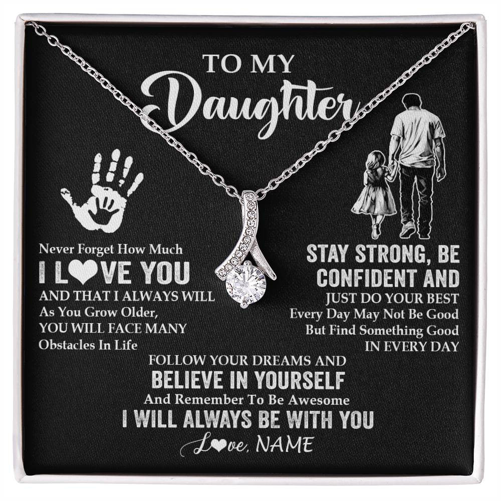 Alluring Beauty Necklace 14K White Gold Finish | 1 | Personalized To My Daughter Necklace I Love You Forever From Dad Daughter Birthday Gifts Christmas Thanksgiving Graduation Customized Gift Box Message Card | siriusteestore