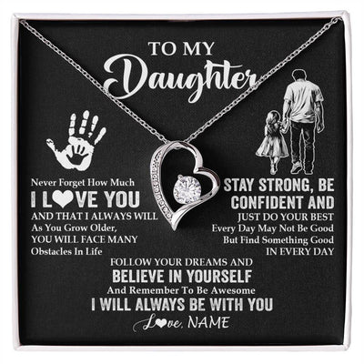 Forever Love Necklace 14K White Gold Finish | 1 | Personalized To My Daughter Necklace I Love You Forever From Dad Daughter Birthday Gifts Christmas Thanksgiving Graduation Customized Gift Box Message Card | siriusteestore
