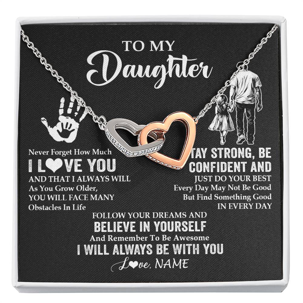 Interlocking Hearts Necklace Stainless Steel & Rose Gold Finish | 1 | Personalized To My Daughter Necklace I Love You Forever From Dad Daughter Birthday Gifts Christmas Thanksgiving Graduation Customized Gift Box Message Card | siriusteestore