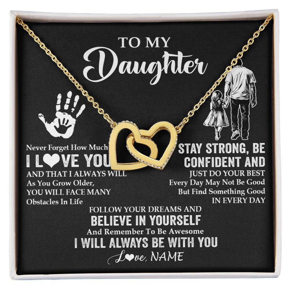 Interlocking Hearts Necklace 18K Yellow Gold Finish | 1 | Personalized To My Daughter Necklace I Love You Forever From Dad Daughter Birthday Gifts Christmas Thanksgiving Graduation Customized Gift Box Message Card | siriusteestore