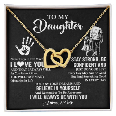 Interlocking Hearts Necklace 18K Yellow Gold Finish | 1 | Personalized To My Daughter Necklace I Love You Forever From Dad Daughter Birthday Gifts Christmas Thanksgiving Graduation Customized Gift Box Message Card | siriusteestore