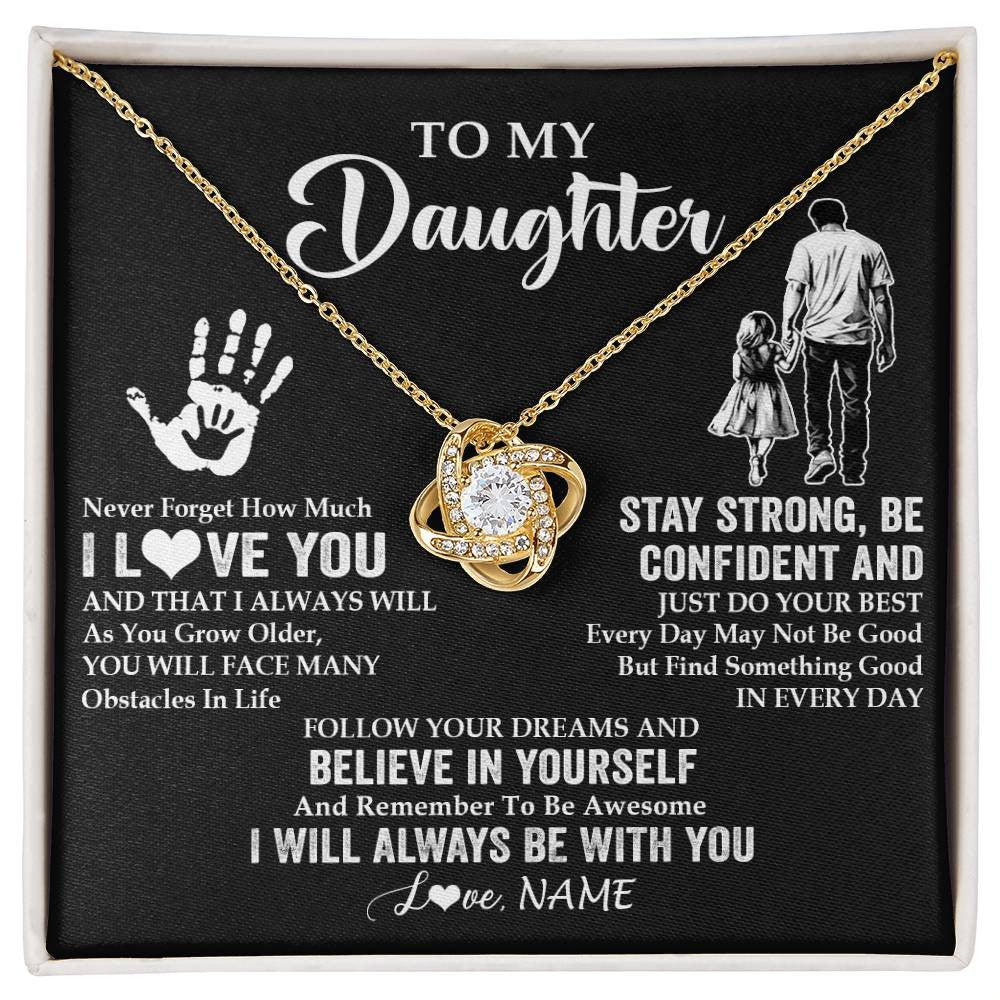 Love Knot Necklace 18K Yellow Gold Finish | 1 | Personalized To My Daughter Necklace I Love You Forever From Dad Daughter Birthday Gifts Christmas Thanksgiving Graduation Customized Gift Box Message Card | siriusteestore