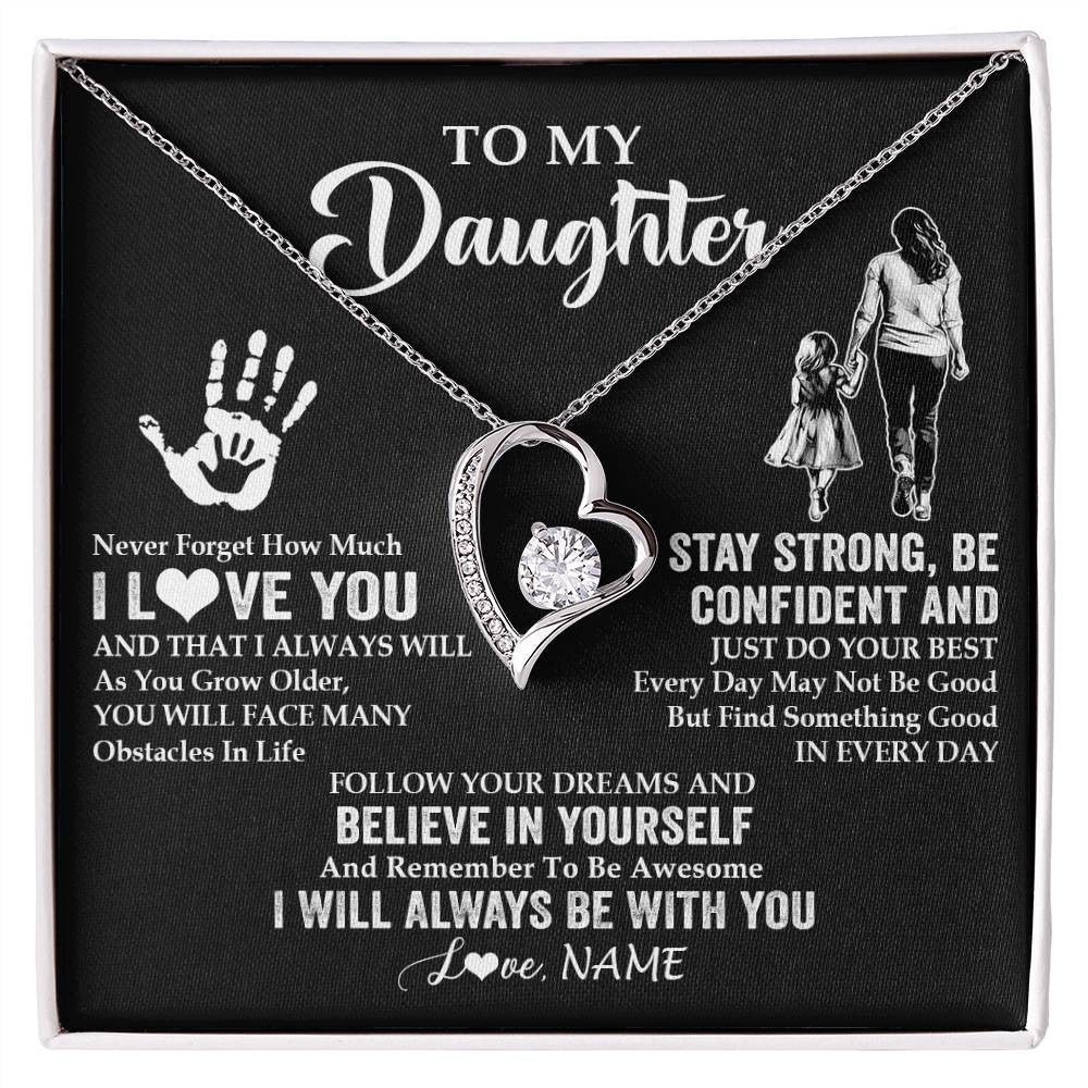 Forever Love Necklace 14K White Gold Finish | 1 | Personalized To My Daughter Necklace I Love You Forever From Mom Daughter Birth Ifts Christmas Thanksgiving Graduation Customized Gift Box Message Card | siriusteestore