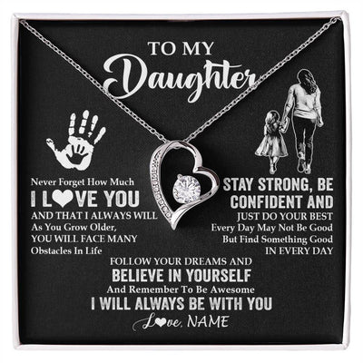 Forever Love Necklace 14K White Gold Finish | 1 | Personalized To My Daughter Necklace I Love You Forever From Mom Daughter Birth Ifts Christmas Thanksgiving Graduation Customized Gift Box Message Card | siriusteestore