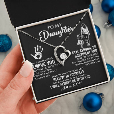 Forever Love Necklace 14K White Gold Finish | 2 | Personalized To My Daughter Necklace I Love You Forever From Mom Daughter Birth Ifts Christmas Thanksgiving Graduation Customized Gift Box Message Card | siriusteestore