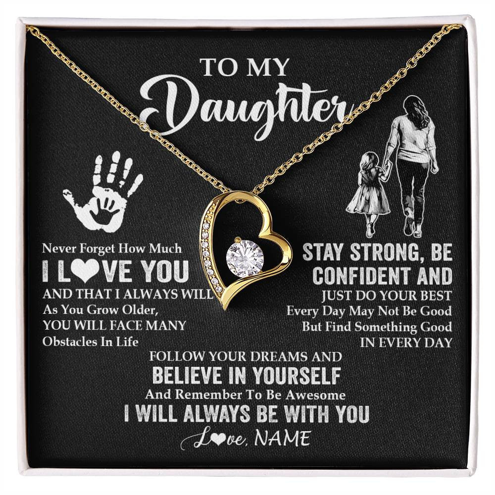 Forever Love Necklace 18K Yellow Gold Finish | 1 | Personalized To My Daughter Necklace I Love You Forever From Mom Daughter Birth Ifts Christmas Thanksgiving Graduation Customized Gift Box Message Card | siriusteestore