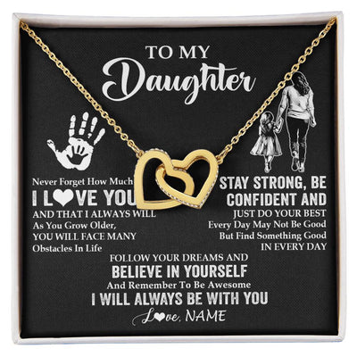 Interlocking Hearts Necklace 18K Yellow Gold Finish | 1 | Personalized To My Daughter Necklace I Love You Forever From Mom Daughter Birth Ifts Christmas Thanksgiving Graduation Customized Gift Box Message Card | siriusteestore