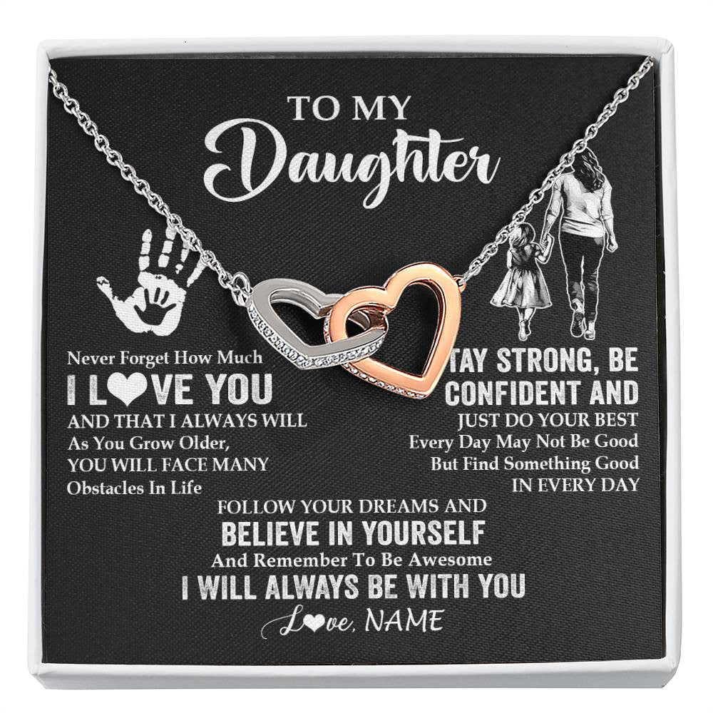 Interlocking Hearts Necklace Stainless Steel & Rose Gold Finish | 1 | Personalized To My Daughter Necklace I Love You Forever From Mom Daughter Birth Ifts Christmas Thanksgiving Graduation Customized Gift Box Message Card | siriusteestore