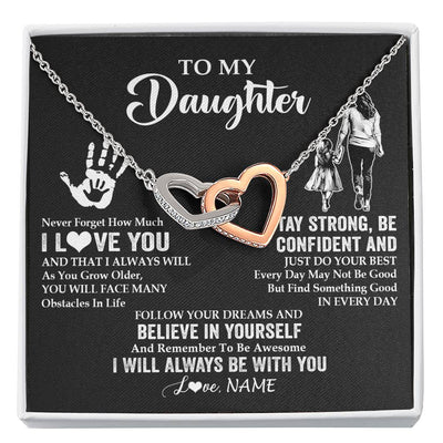 Interlocking Hearts Necklace Stainless Steel & Rose Gold Finish | 1 | Personalized To My Daughter Necklace I Love You Forever From Mom Daughter Birth Ifts Christmas Thanksgiving Graduation Customized Gift Box Message Card | siriusteestore