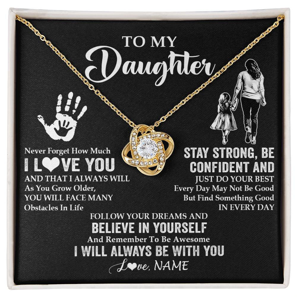Love Knot Necklace 18K Yellow Gold Finish | 1 | Personalized To My Daughter Necklace I Love You Forever From Mom Daughter Birth Ifts Christmas Thanksgiving Graduation Customized Gift Box Message Card | siriusteestore
