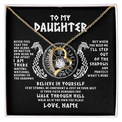 Forever Love Necklace 18K Yellow Gold Finish | 1 | Personalized To My Daughter Necklace Viking Never Feel You Are Alone Odin Scandinavian Norse Runes Daughter Birthday Christmas Customized Gift Box Message Card | siriusteestore