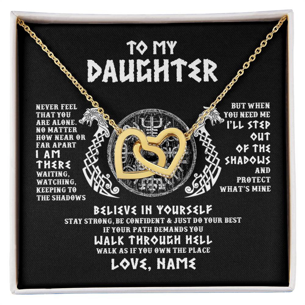 Interlocking Hearts Necklace 18K Yellow Gold Finish | 1 | Personalized To My Daughter Necklace Viking Never Feel You Are Alone Odin Scandinavian Norse Runes Daughter Birthday Christmas Customized Gift Box Message Card | siriusteestore