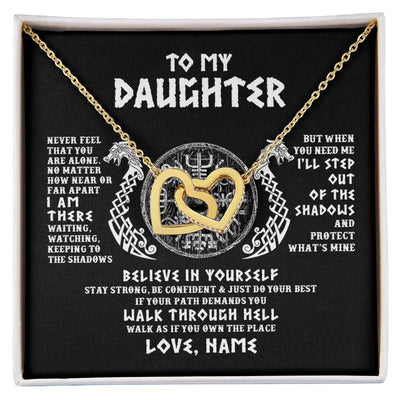 Interlocking Hearts Necklace 18K Yellow Gold Finish | 1 | Personalized To My Daughter Necklace Viking Never Feel You Are Alone Odin Scandinavian Norse Runes Daughter Birthday Christmas Customized Gift Box Message Card | siriusteestore