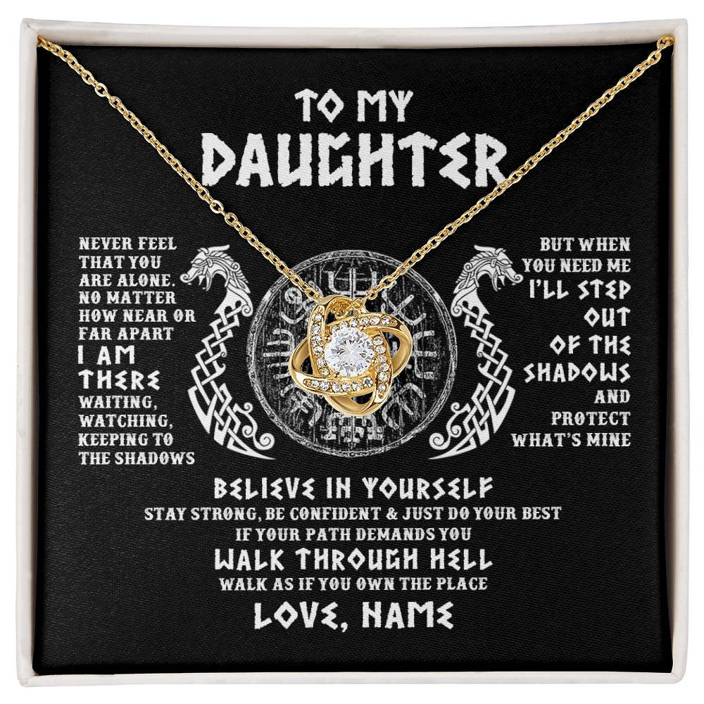 Love Knot Necklace 18K Yellow Gold Finish | 1 | Personalized To My Daughter Necklace Viking Never Feel You Are Alone Odin Scandinavian Norse Runes Daughter Birthday Christmas Customized Gift Box Message Card | siriusteestore