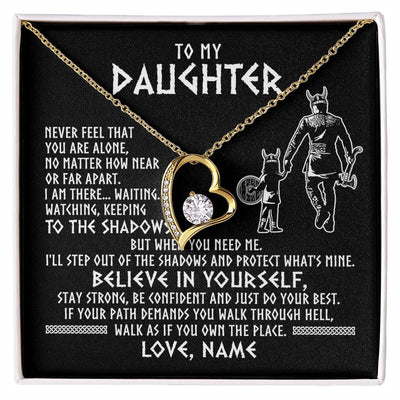 Forever Love Necklace 18K Yellow Gold Finish | 1 | Personalized To My Daughter Necklace Viking Never Feel You Are Alone Scandinavian Runes Viking Daughter Birthday Christmas Customized Gift Box Message Card | siriusteestore