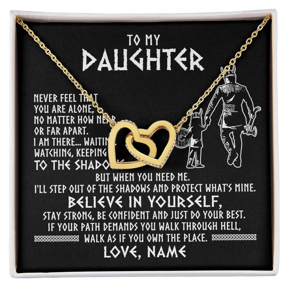 Interlocking Hearts Necklace 18K Yellow Gold Finish | 1 | Personalized To My Daughter Necklace Viking Never Feel You Are Alone Scandinavian Runes Viking Daughter Birthday Christmas Customized Gift Box Message Card | siriusteestore