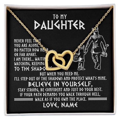 Interlocking Hearts Necklace 18K Yellow Gold Finish | 1 | Personalized To My Daughter Necklace Viking Never Feel You Are Alone Scandinavian Runes Viking Daughter Birthday Christmas Customized Gift Box Message Card | siriusteestore