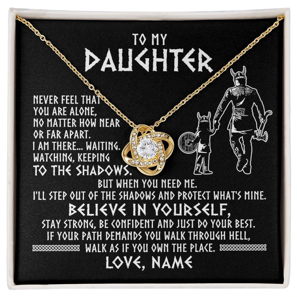 Love Knot Necklace 18K Yellow Gold Finish | 1 | Personalized To My Daughter Necklace Viking Never Feel You Are Alone Scandinavian Runes Viking Daughter Birthday Christmas Customized Gift Box Message Card | siriusteestore