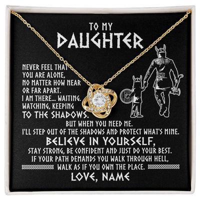 Love Knot Necklace 18K Yellow Gold Finish | 1 | Personalized To My Daughter Necklace Viking Never Feel You Are Alone Scandinavian Runes Viking Daughter Birthday Christmas Customized Gift Box Message Card | siriusteestore