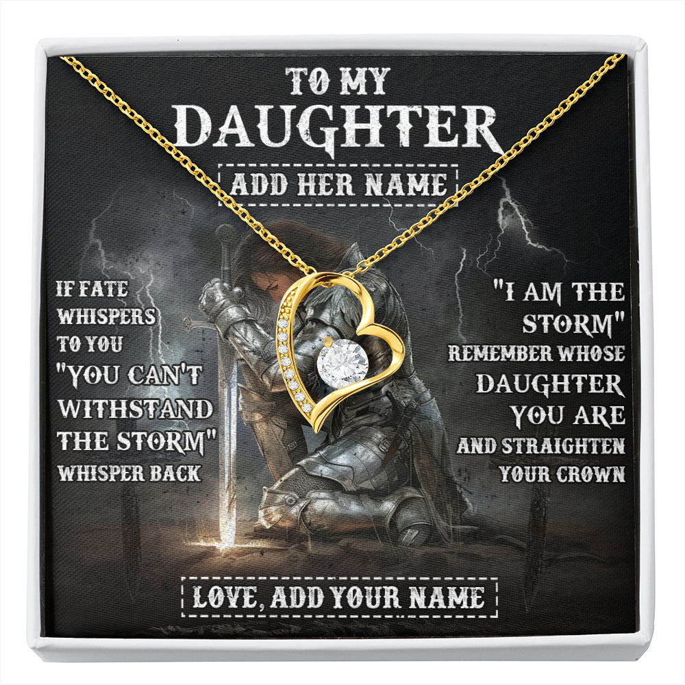 Forever Love Necklace 18K Yellow Gold Finish | 1 | Personalized To My Daughter Necklace Women Warrior Knights Templar I Am The Storm Best Daughter Birthday Gifts Graduation Christmas Gift Box Message Card | siriusteestore