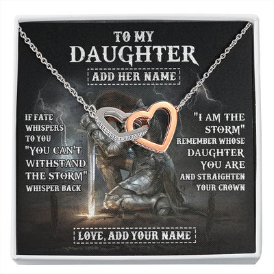 Interlocking Hearts Necklace Stainless Steel & Rose Gold Finish | 1 | Personalized To My Daughter Necklace Women Warrior Knights Templar I Am The Storm Best Daughter Birthday Gifts Graduation Christmas Gift Box Message Card | siriusteestore