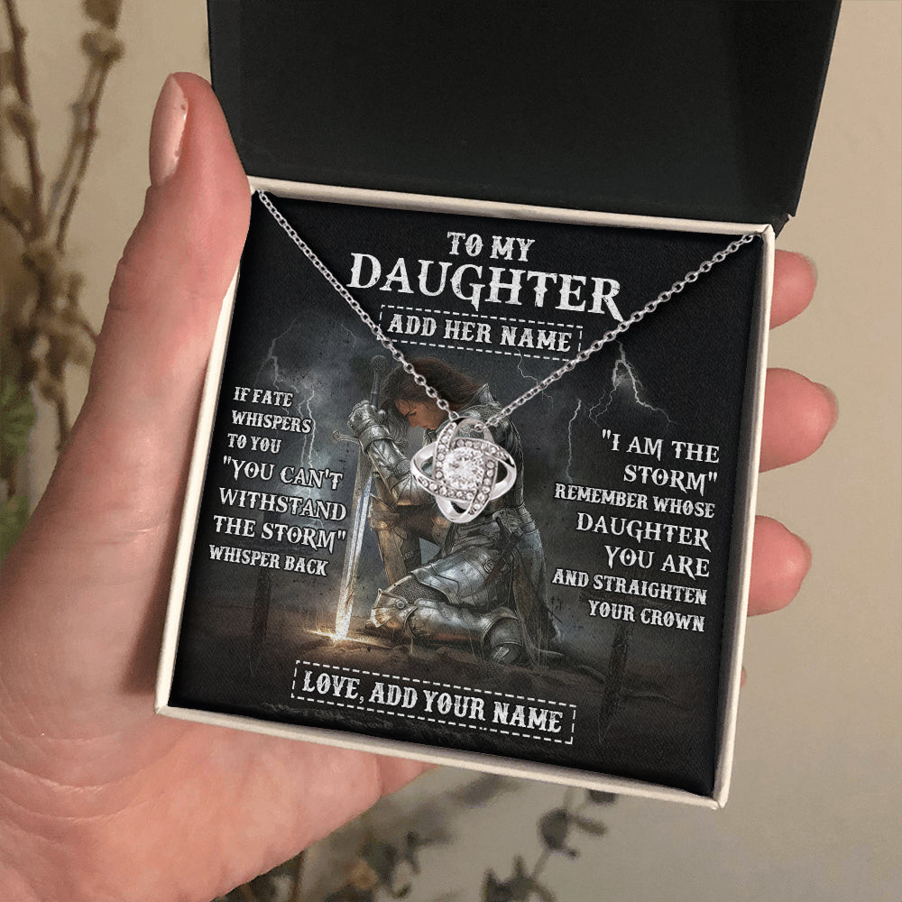 Love Knot Necklace 14K White Gold Finish | 2 | Personalized To My Daughter Necklace Women Warrior Knights Templar I Am The Storm Best Daughter Birthday Gifts Graduation Christmas Gift Box Message Card | siriusteestore