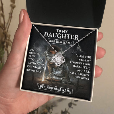 Love Knot Necklace 14K White Gold Finish | 2 | Personalized To My Daughter Necklace Women Warrior Knights Templar I Am The Storm Best Daughter Birthday Gifts Graduation Christmas Gift Box Message Card | siriusteestore