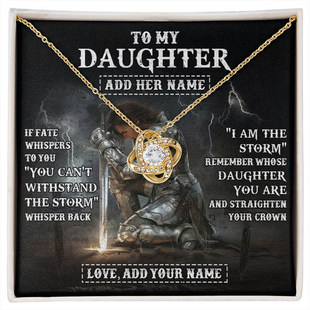 Love Knot Necklace 18K Yellow Gold Finish | 1 | Personalized To My Daughter Necklace Women Warrior Knights Templar I Am The Storm Best Daughter Birthday Gifts Graduation Christmas Gift Box Message Card | siriusteestore