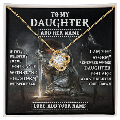 Love Knot Necklace 18K Yellow Gold Finish | 1 | Personalized To My Daughter Necklace Women Warrior Knights Templar I Am The Storm Best Daughter Birthday Gifts Graduation Christmas Gift Box Message Card | siriusteestore