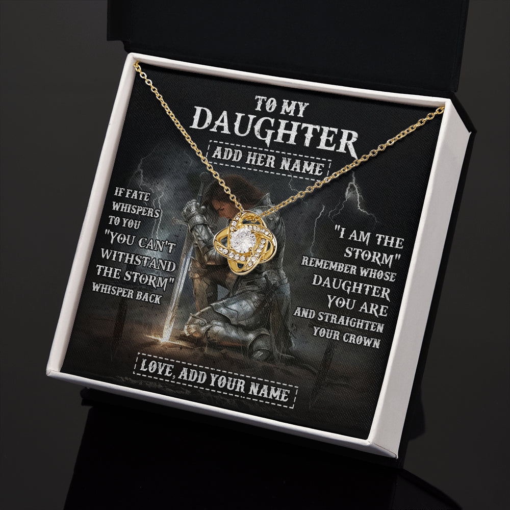 Love Knot Necklace 18K Yellow Gold Finish | 2 | Personalized To My Daughter Necklace Women Warrior Knights Templar I Am The Storm Best Daughter Birthday Gifts Graduation Christmas Gift Box Message Card | siriusteestore