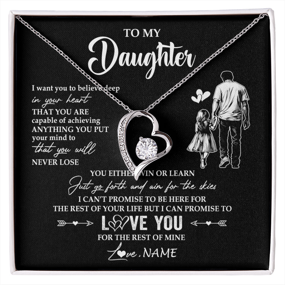 Forever Love Necklace 14K White Gold Finish | 1 | Personalized To My Daughter Necklace You Will Never Lose From Dad Father Daughter Birthday Gifts Graduation Christmas Customized Gift Box Message Card | siriusteestore