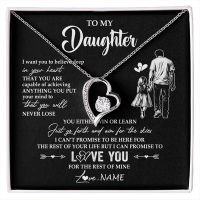 Forever Love Necklace 14K White Gold Finish | 1 | Personalized To My Daughter Necklace You Will Never Lose From Dad Father Daughter Birthday Gifts Graduation Christmas Customized Gift Box Message Card | siriusteestore