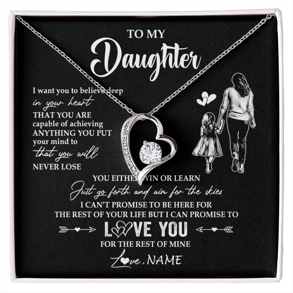 Forever Love Necklace 14K White Gold Finish | 1 | Personalized To My Daughter Necklace You Will Never Lose From Mom Mother Daughter Birthday Gifts Graduation Christmas Customized Gift Box Message Card | siriusteestore